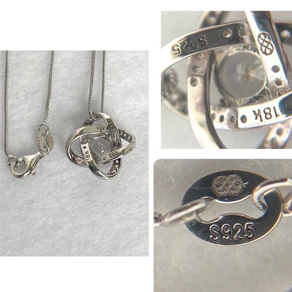 Sterling Silver 925 18K White Gold Love Knot CZ Pendant Necklace 22" Chain - Picture 9 of 16